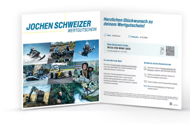 Jochen Schweizer Gutschein einlösbar für jedes Erlebnis (Wert 140€)